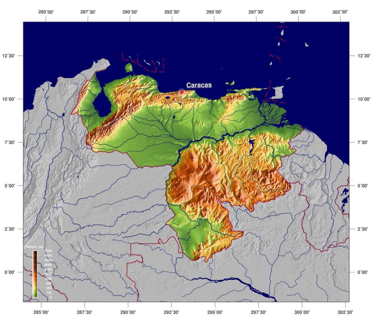 térkép fizikai térkép venezuela